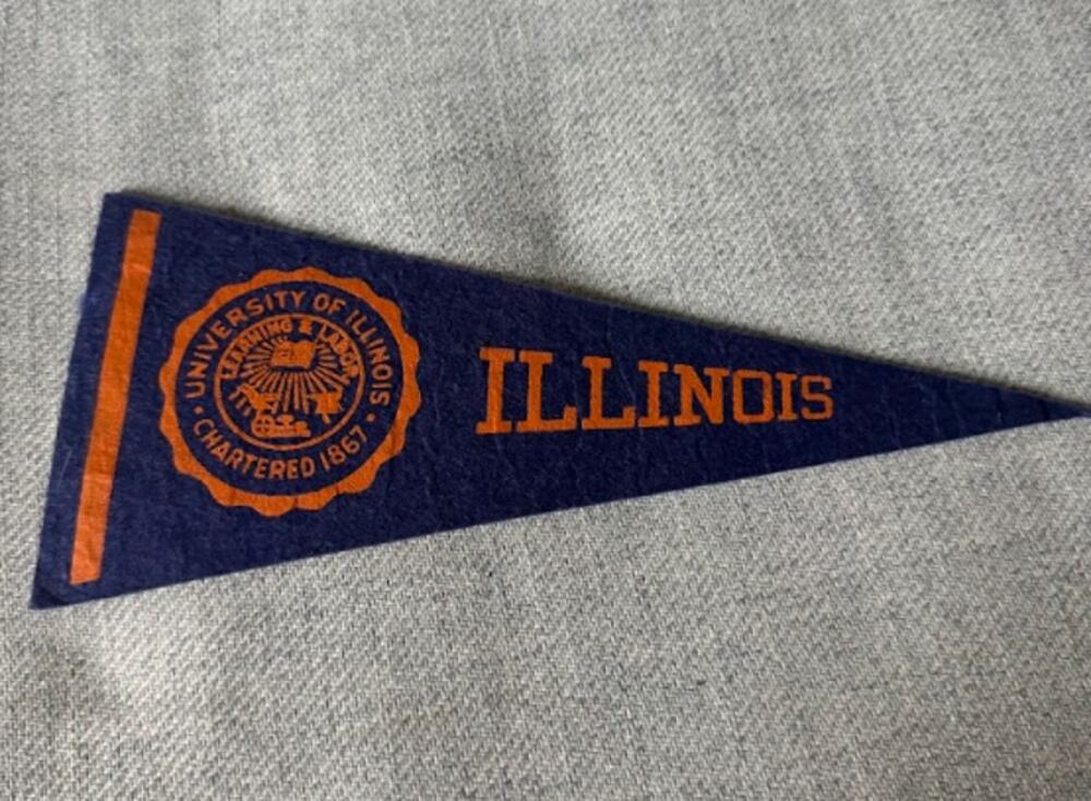 Vintage University of Illinois Fighting Illini Felt Pennant Seal Navy Orange